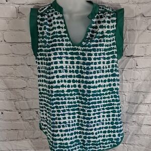 Green and White Sleeveless Women's Top